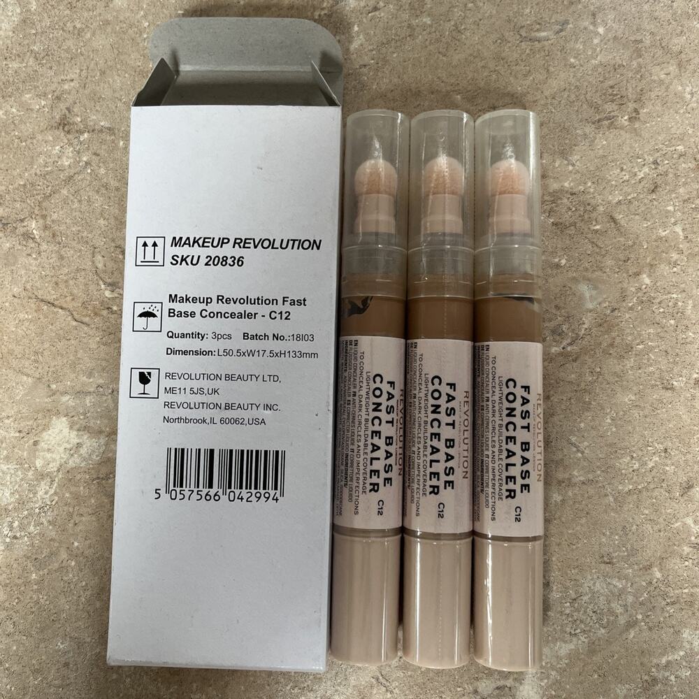 Revolution Fast Base Concealer C12 Lightweight Buildable 0.15 fl oz Lot of 3
